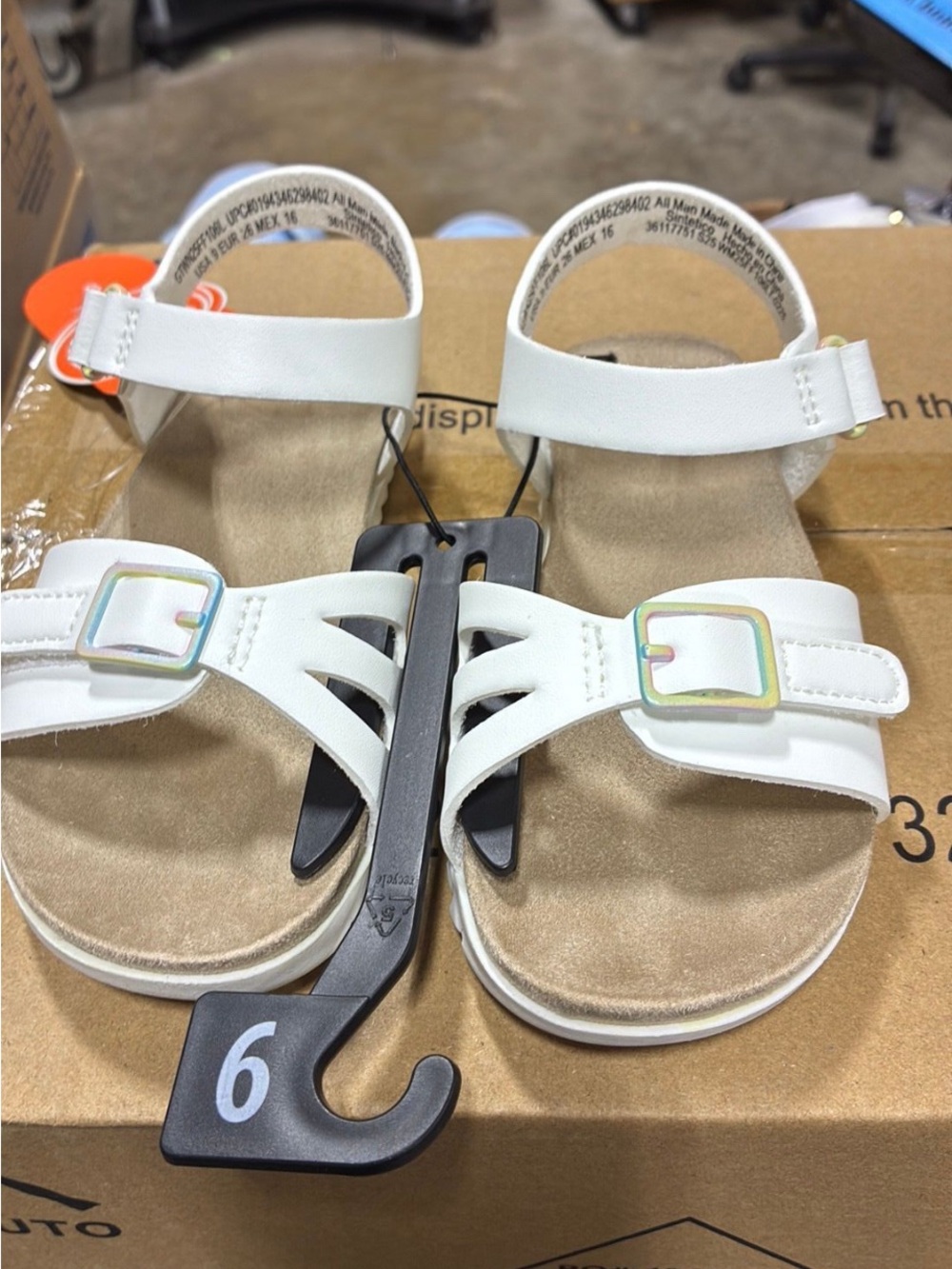 Kids White Sandals with Iridescent Buckles
